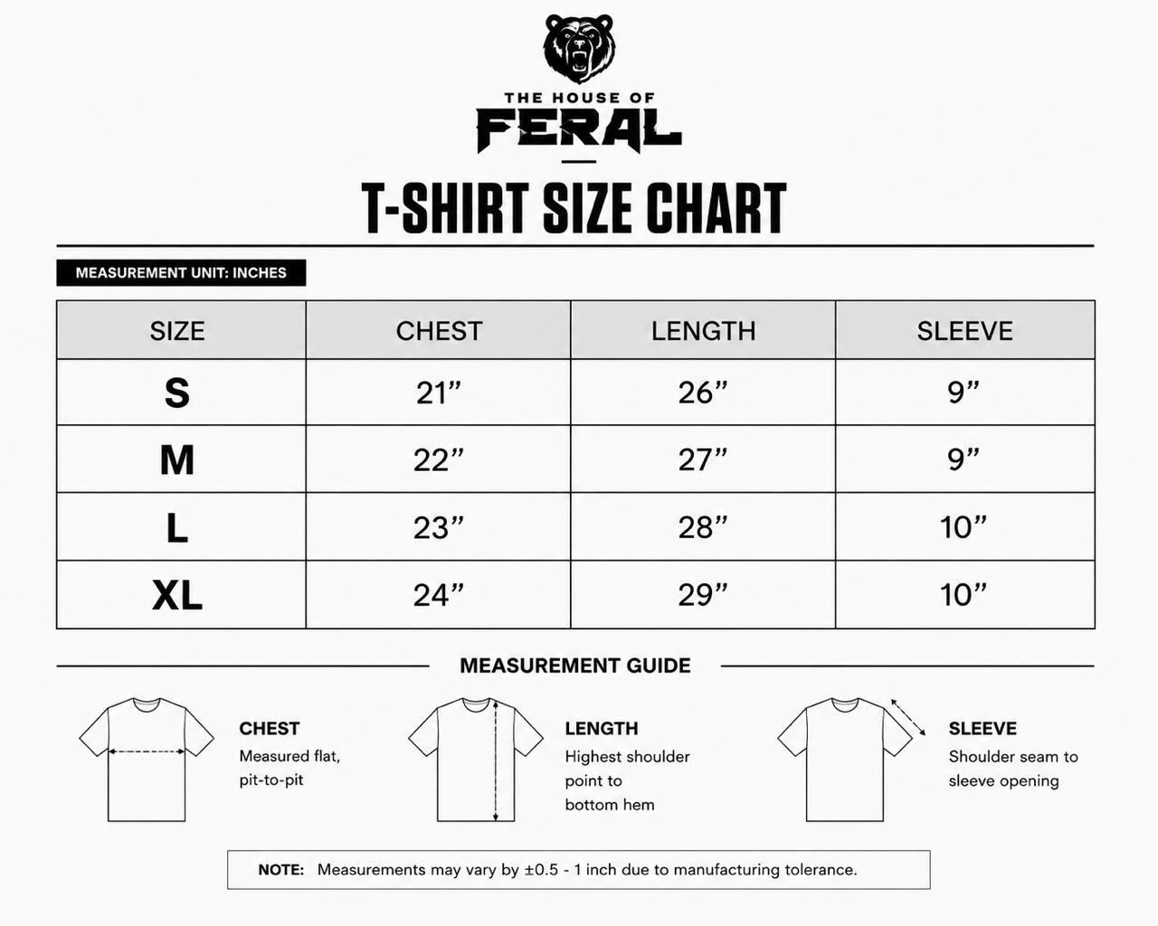 The House of Feral T-Shirt Size Guide